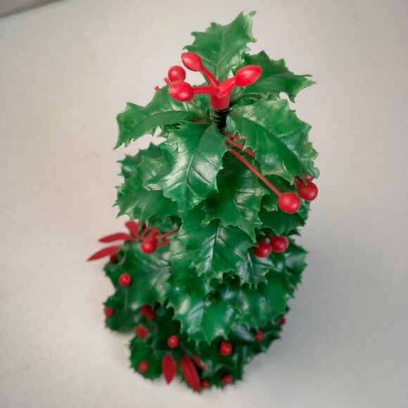 Vintage Noel Decorations Christmas Tree Holly Berry Foliage Plastic Kitchy 12" - Picture 8 of 14